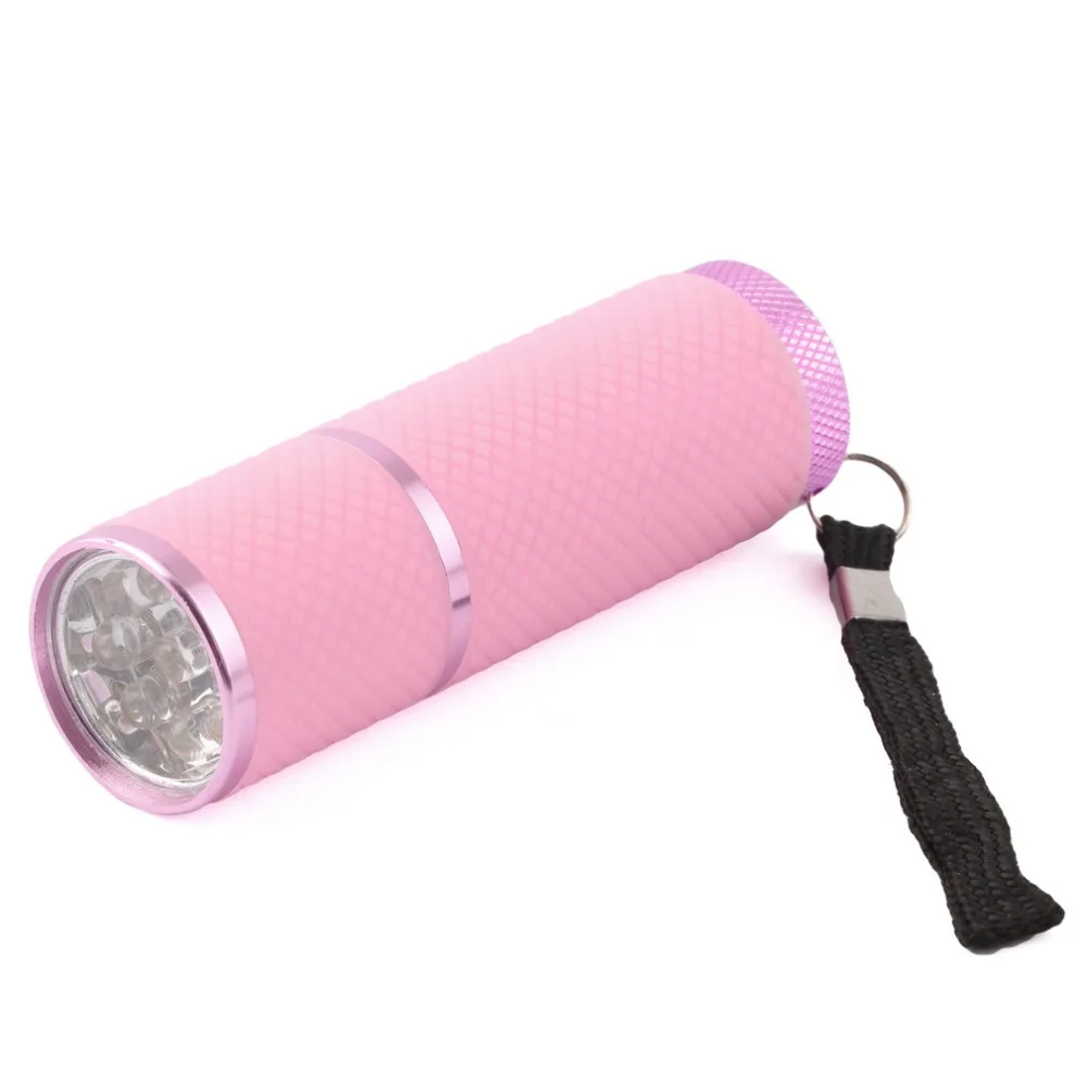 Мини УФ-Гелевая лампа портативность Сушилка для ногтей светодиодный фонарик детектор валют 9 светодиодный алюминиевый сплав AAA батарея модный розовый