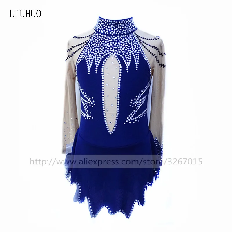 Фигурное катание платье Для женщин девочек Катание на коньках платье высокого эластичной пряжи темно-синие словосочетание белый и черный