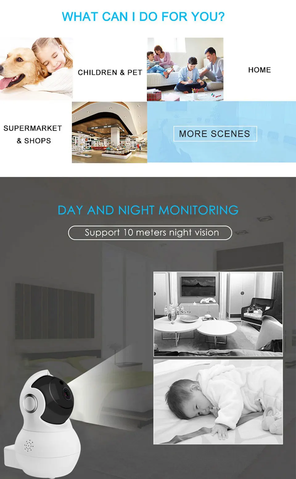 MX 1080P Wifi IP Camera with PTZ Motion Detect 2-way Audio Remote Contorl 2.4G Wifi For Baby Monitor 2MP Security Camera  (2)