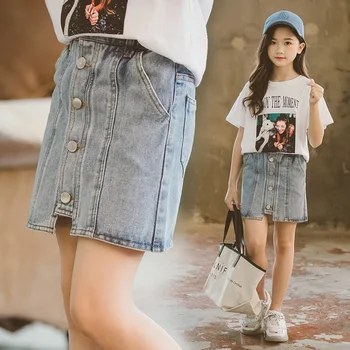 

Girls Denim Skirts Summer Fashion Solid Botton Straight Skirts Casual Baby Kids Clothes Girls Dresses For 6 8 10 12 Years