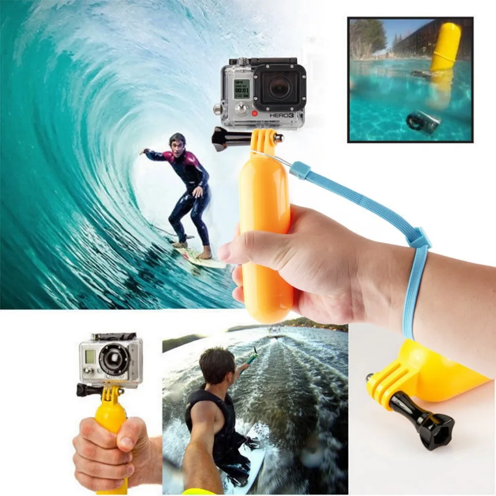 

Professional Floaty Floating Hand Grip Handle Mount Tripods Float + Wrist Strap + Screw For GoPro Hero 3+3 2 1 Yellow Wholesale