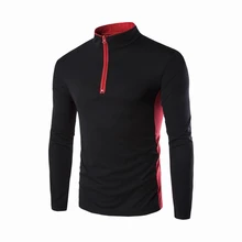 Men casual t-shirts stand collar long sleeve zipper patchwork men fashion slim fit brand clothing funny bottoming t shirts t304