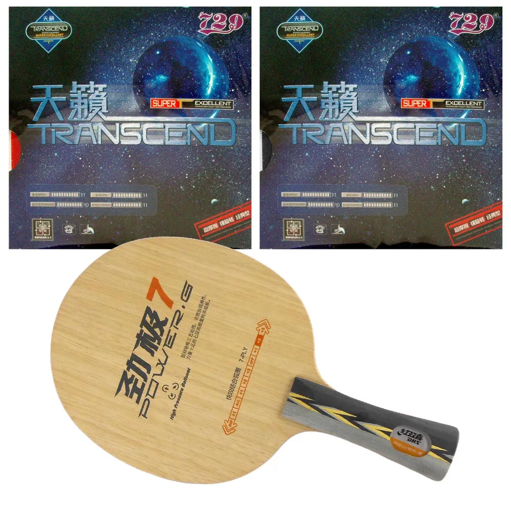 

Original Pro Table Tennis Combo Racket: DHS POWER.G7 PG7 Blade with 2x RITC729 TRANSCEND CREAM Rubbers Long Shakehand FL