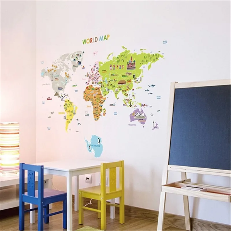 

KEDODE Color World Map Cartoon Wall Stickers Classroom Children's Room Study Room Living Room TV Wall Decoration Wall Stickers