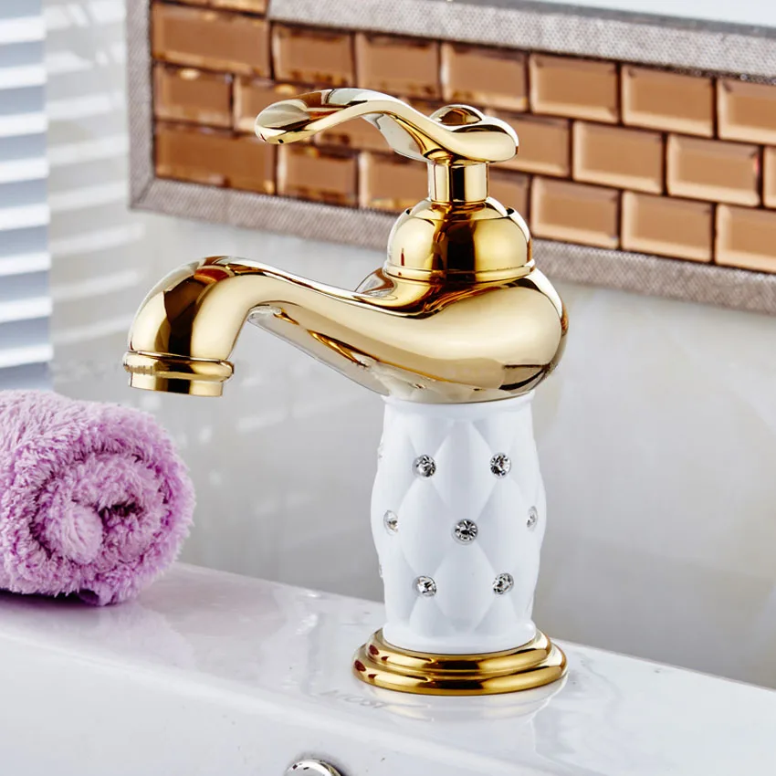 1PC bathroom basin gold faucet Brass with Diamond/crystal body tap New Luxury Single Handle hot and cold | Обустройство дома