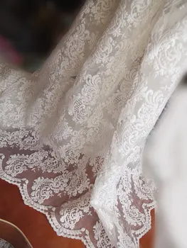 

off white organza lace fabric with retro floral pattern