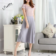 Весна лето женская плиссированная шифоновая юбка Женская высокая талия повседневная сексуальная элегантная винтажная однотонная розовая черная серая юбка миди 21