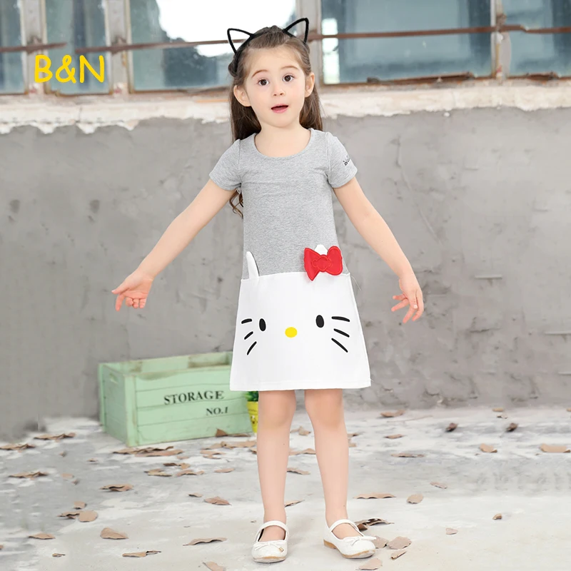 

B&N Girl Princess Dress Fashion cartoon Kids Clothes Baby Girls Summer Dresses Hello Kitty sleeveless Children Dresses
