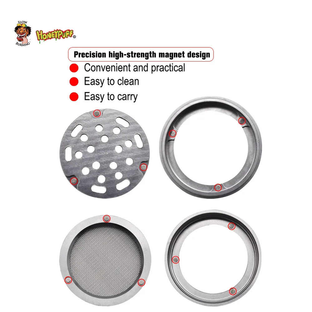 Beste Honeypuff Vliegtuigen Aluminium Grinder 63 Mm 4 Stuk Tabak Slijpmachines Met Verwijderbare Diamant Tanden Screen Rook Pijp Accessoire