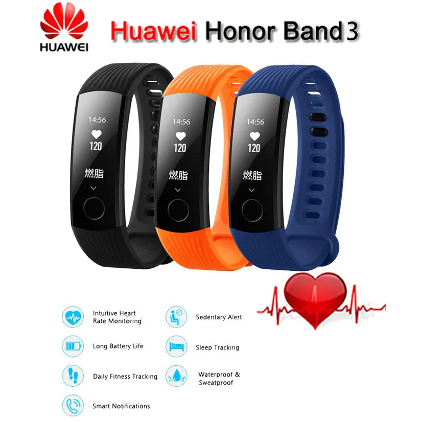 Смарт-браслет huawei Honor Band 3, мониторинг пульса в реальном времени, 50 метров, водонепроницаемый, для плавания, фитнес-трекер# M