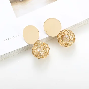 

e191 New Fashion Drop Earrings For Women Golden Color Round Ball Geometric Earrings For Party Wedding Gift Wholesale Ear Jewelry