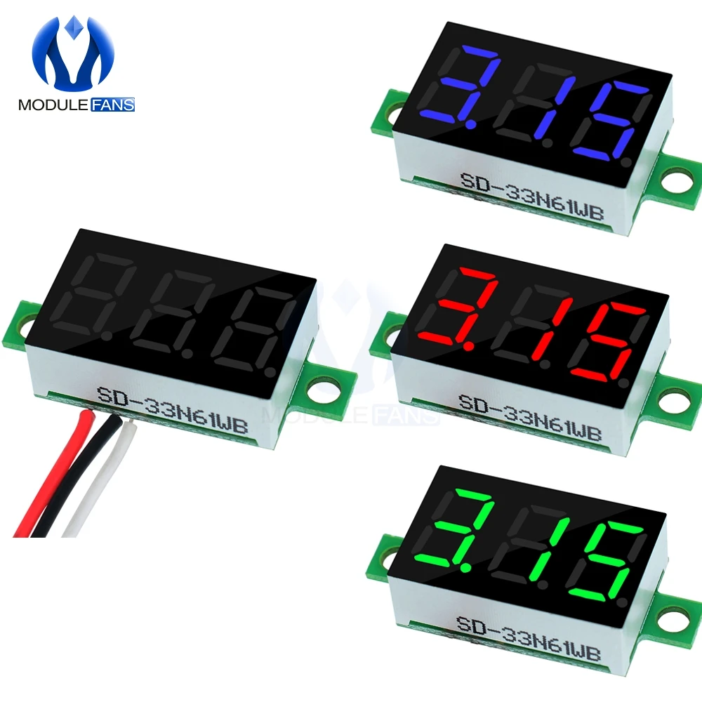 

0.36 Inch 0.36'' 3 Wire Mini DC Digital Panel Voltmeter Panel Mount LED Voltage Meter Tester Green Blue Red Module Board
