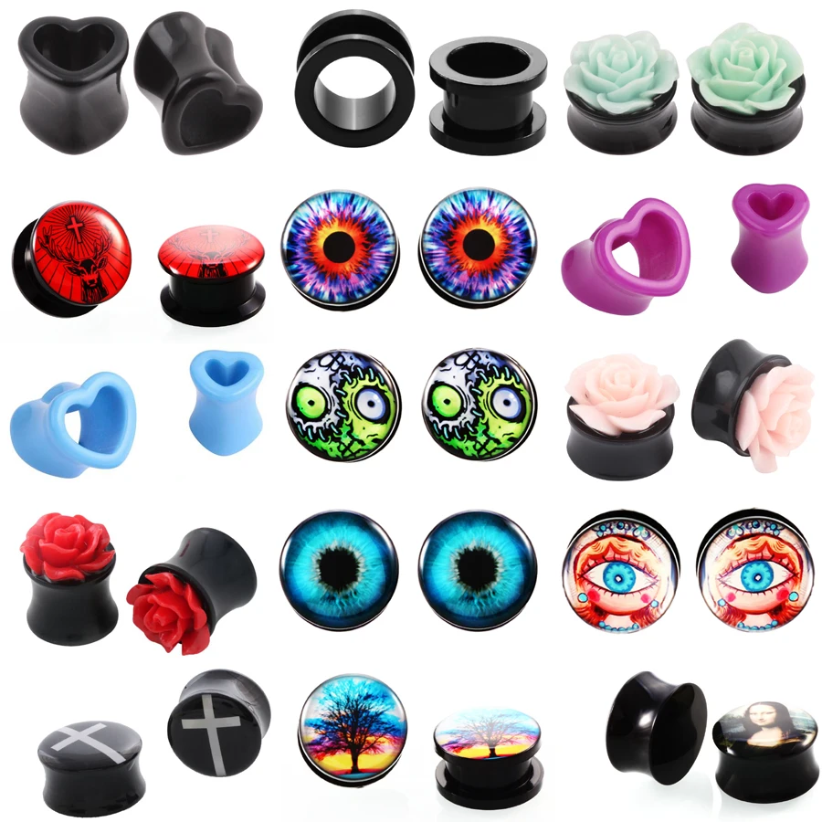 

2Pcs Acrylic Ear Plug Tunnels Ear Expanders Screw Fit Ear Flesh Tunnel Gauges Body Piercing Multi Styles Ear Stretcher Jewelry