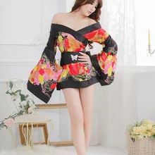 Сексуальное женское белье, черная и желтая Очаровательная Пижама с цветами для женщин, кимоно, Экзотическая одежда