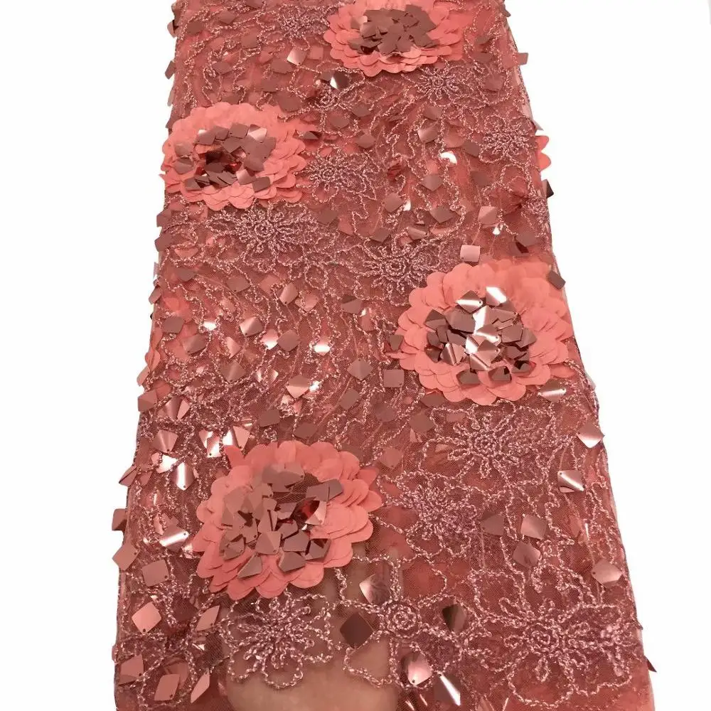 Высококачественная африканская кружевная ткань оранжевый персиковый французский кружевной тюль с блестками нигерийская кружевная ткань для свадебного платья