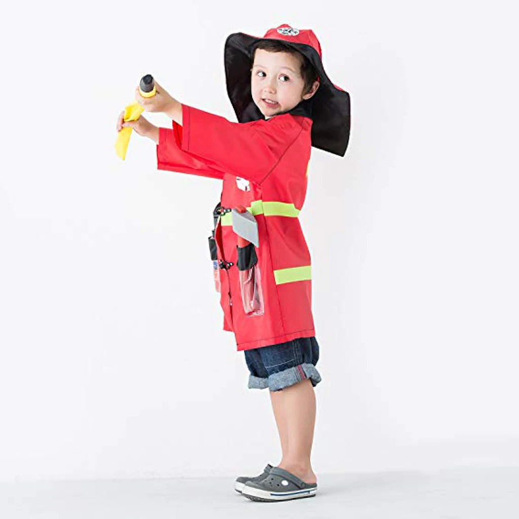 2 Sets Children Fire Chief & Police Man Role Play Costume Halloween Cosplay Set Polyester fabric waterproof materials 