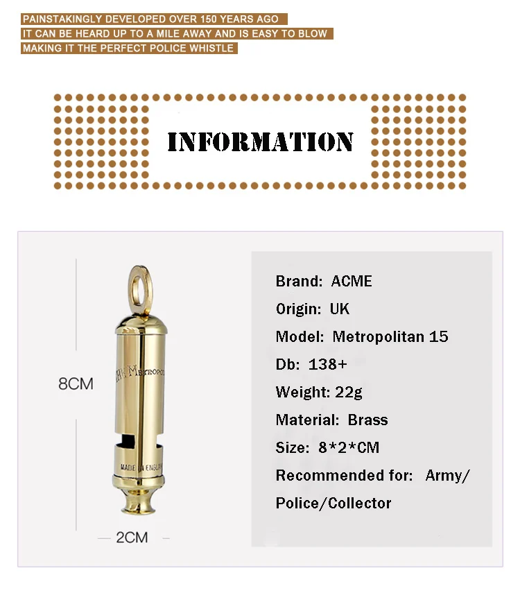 ACME Metropolitan 15/золотая цепочка британский полицейский свисток дикое Выживание модный тренд золото латунь лазерная гравировка ожерелье со свистком
