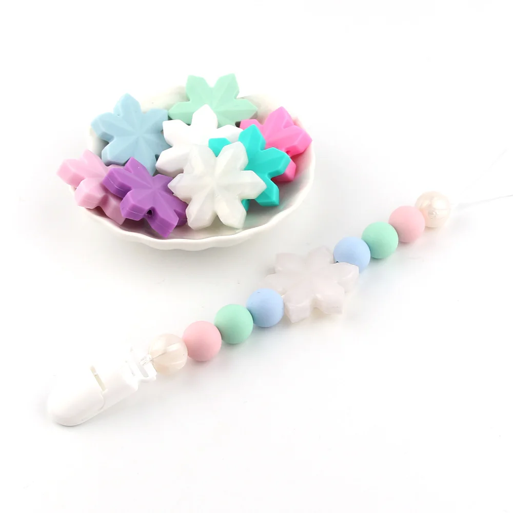 

TYRY.HU 200 pieces Snowflake Beads Baby Teether DIY Pacifier Chain Silicone Teething Beads For Necklace Silicone Baeds