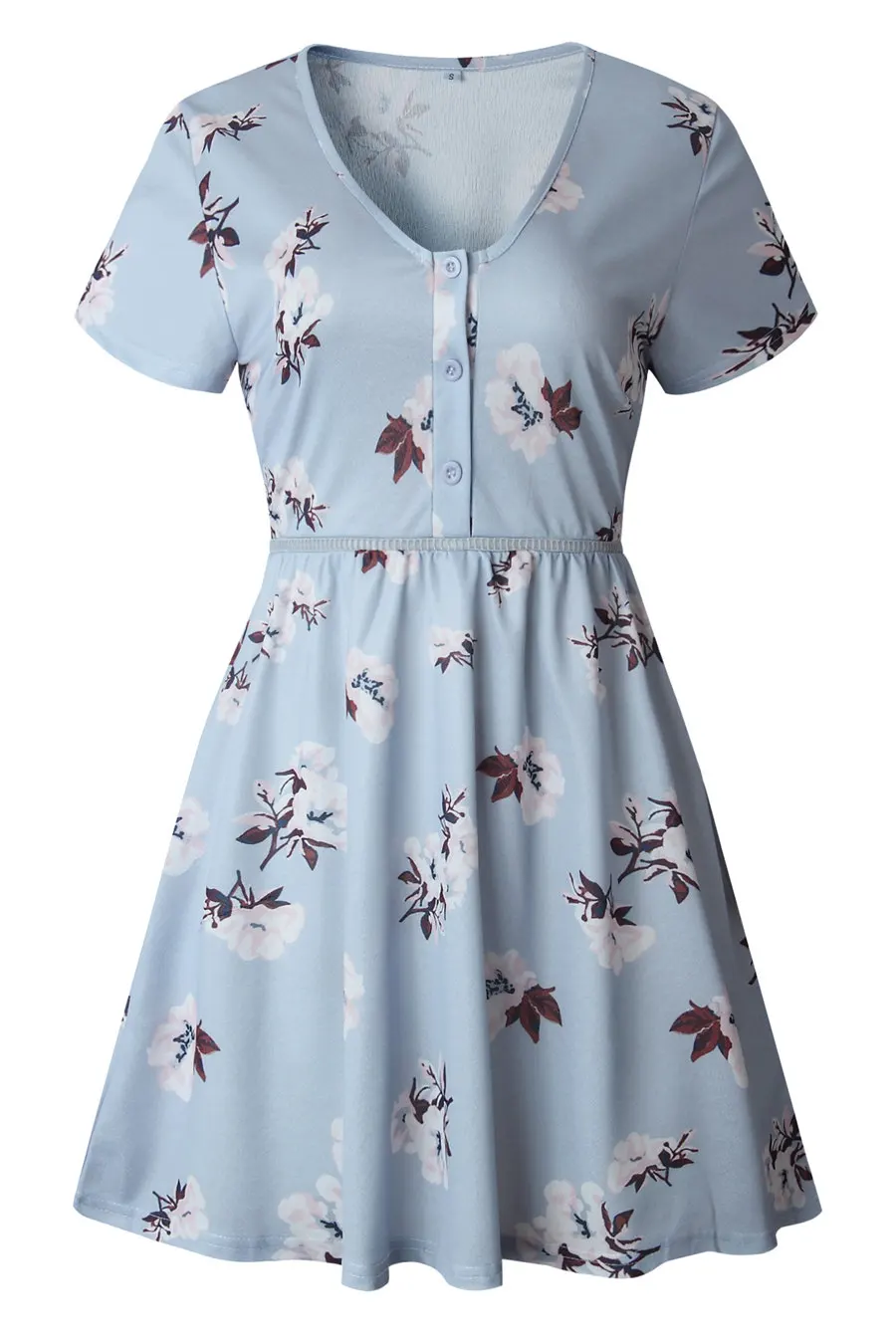 Gladiolus 2019 Floral Print Women Summer Dress Short Sleeve V Neck Button Slim Sexy A-Line Midi Dress Women Casual Dresses Robe (13)