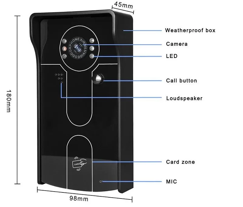 Новый дом безопасности 7 ''tft lcd сенсорный экран видео домофон системы Черный наружный блок rfid дверной замок ночного видения 1v1