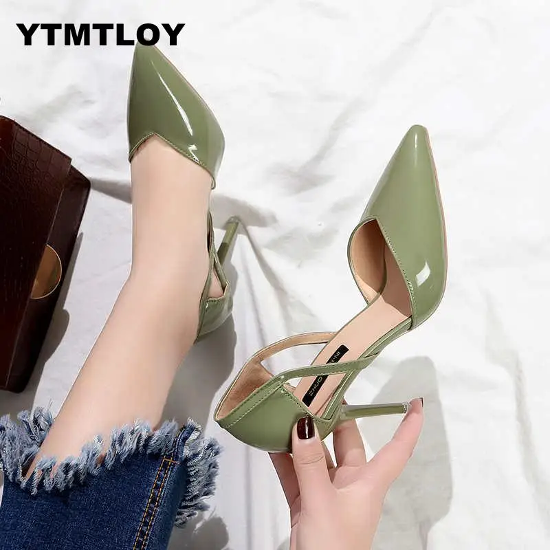 2019 Women Block High Heels Bridal Scarpin Pumps Ladies Pointed Toe Black khaki Plaza Heels Female Shoes Zapatos Mujer Leisure