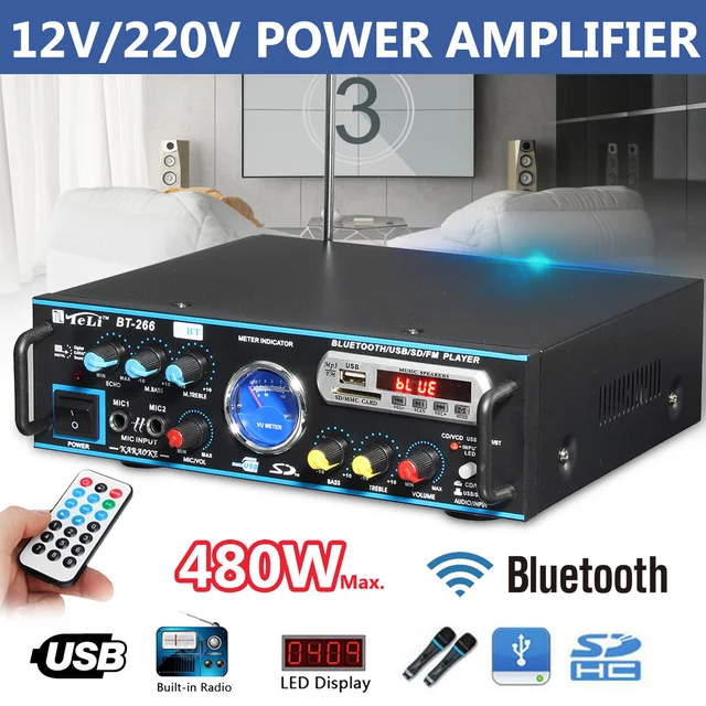 Best Offers 12V 220V 480W HIFI Digital Bluetooth Audio Amplifiers Car Amplifier Stereo Power Amplifier Home Theater Amplifiers Audio 