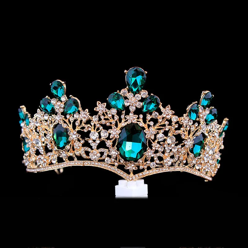 Best Baroque Red Gold Crown Tiara Wedding Hair Accessories Head Jewelry Big Vintage King and Queen Princess Crown Bridal Crystal Girl