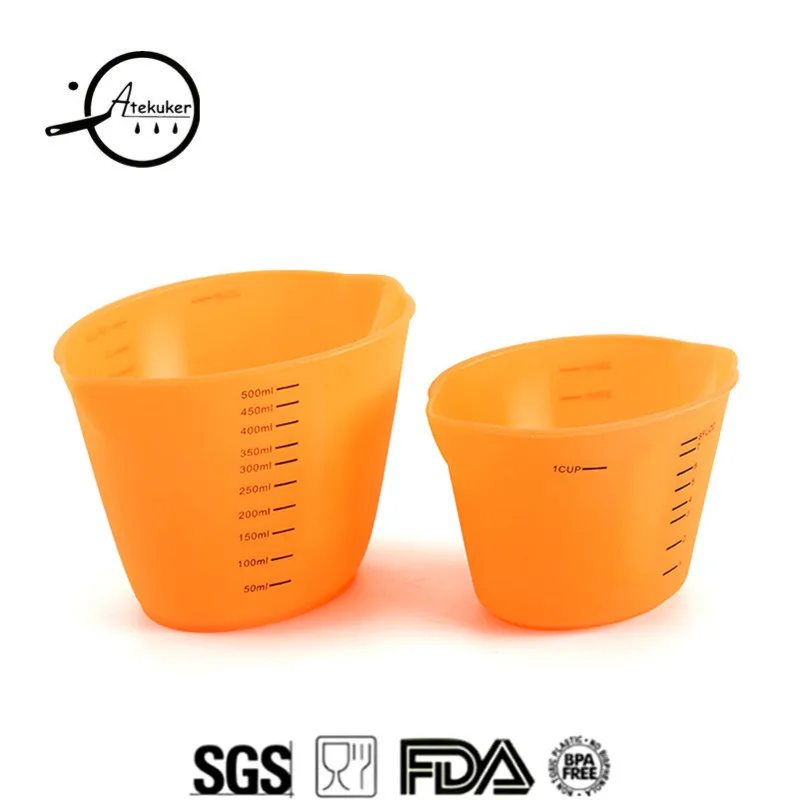 

Atekuker 2Pcs/set 250ml 500ml Silicone Measuring Cups Coffee Wine Oil Water Measuring Tools For Baking Kitchen Accessories