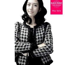 Сезон весна-осень; женские шерстяные короткие куртки с узором «гусиная лапка»; большие размеры; верхняя одежда из органической шерсти