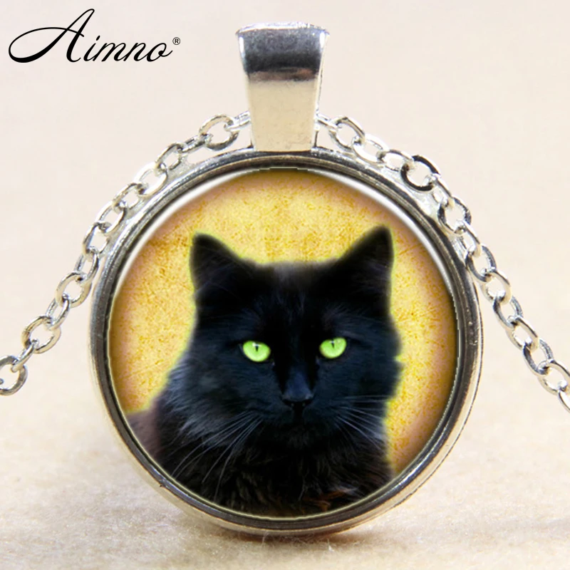 Vintage glass alloy necklace New Black Cat Pendant Cat Necklaces Cat