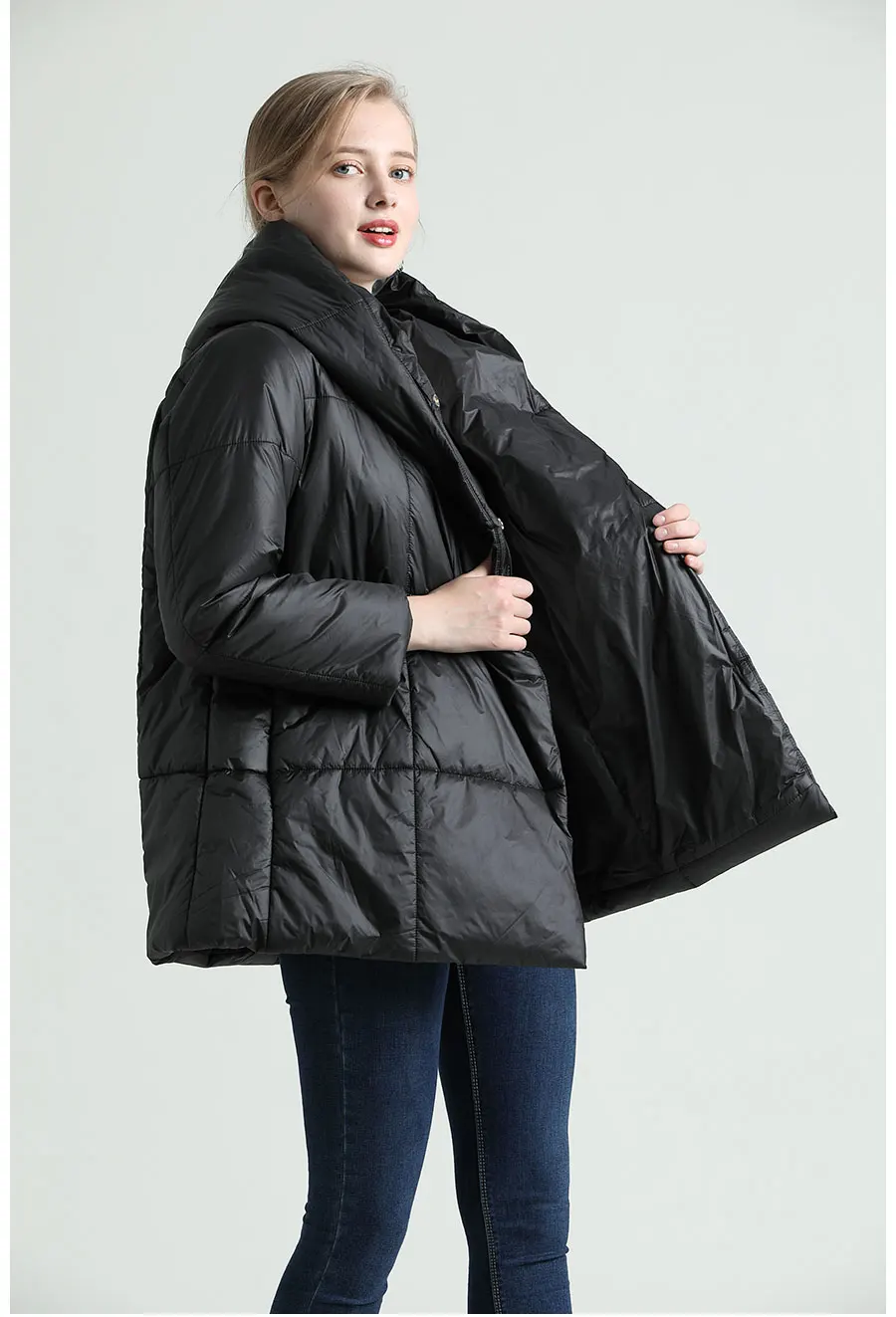 Зимняя куртка года женщин больших размеров пальто Parker толстое пальто сплошного цвета с капюшоном с коротким рукавом женская тонкая хлопчатобумажная стеганая рубашка дна пуховик женский