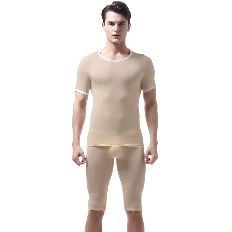 Пикантные Для мужчин майка Для мужчин s майка комплект короткий рукав Slim Fit футболки Шорты для женщин тонкий поролон Гей Мужской workou Футболки Толстовка