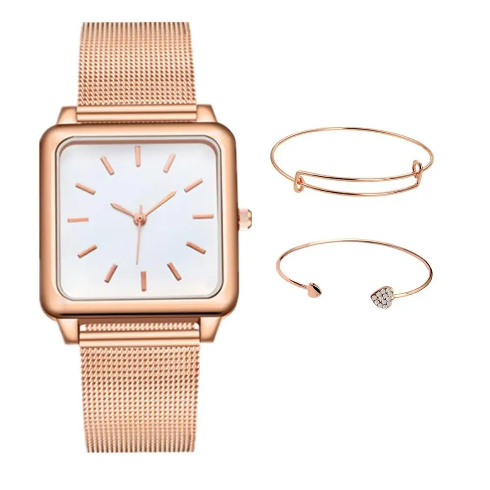 Прямая поставка женские часы без логотипа 3 шт./компл. кварцевые с квадратным