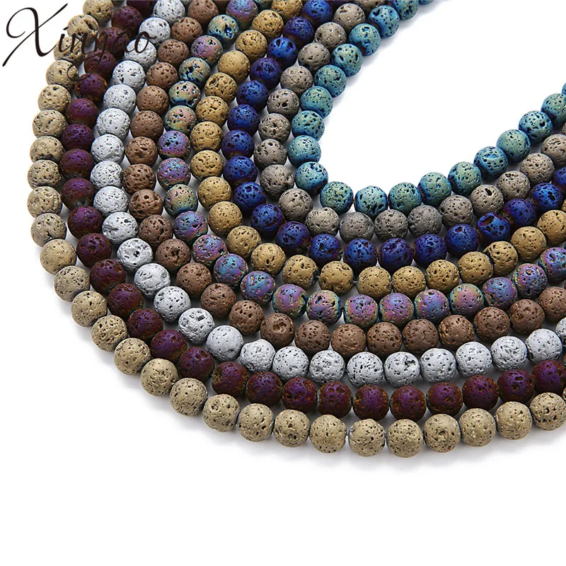 

XINYAO 2018 Natural Stone Volcanic Lava Beads 4 6 8 10 12 mm Round Rock Spacer Beads for DIY Jewelry Making 40cm/Strand F7372