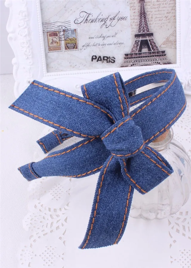 Denim повязка Женские аксессуары для волос Обувь для девочек повязка на голову ковбой волосы лук цветок оголовье Головные уборы тюрбан 4