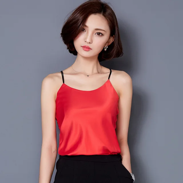 2016 Summer off shoulder satin Silk Camisole women Backless Slim satin ...