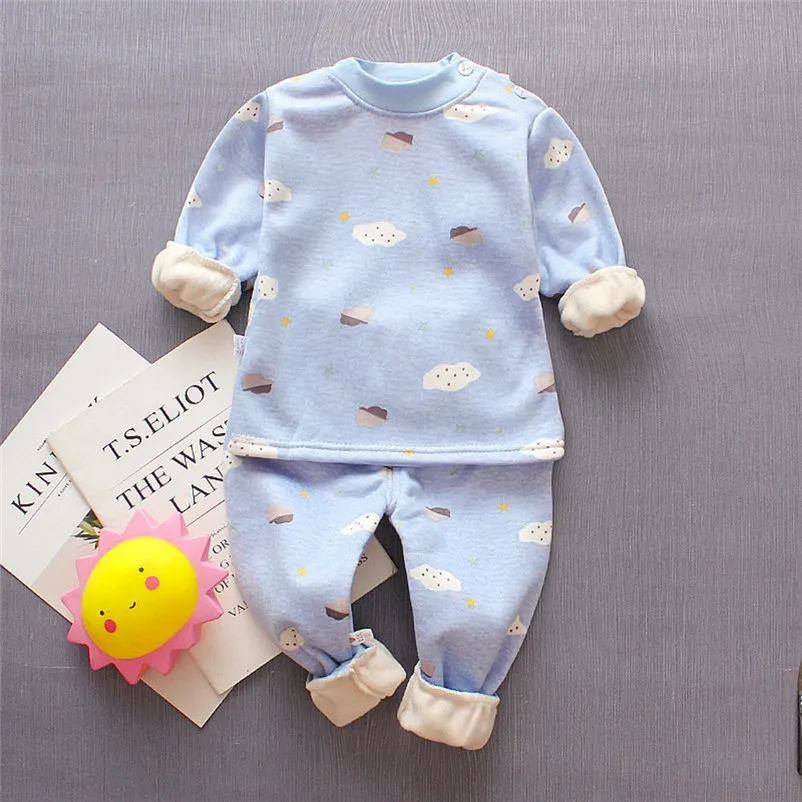 Для ребенка младенца малыша мальчиков и девочек облака толстый теплый комплект «верх + штаны»; комплект со штанами пижамы из хлопка с