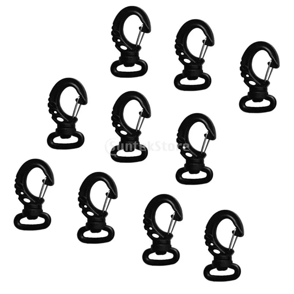 10 Pieces Black Plastic Swivel Spring Snap Hook Clip Buckle Fits 20mm Scuba Diving Webbing Strap Belt Lanyard