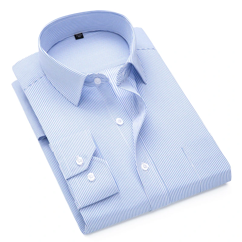 Mens Classic Business Long Sleeved Shirt Casual Male Striped Dress Shirt