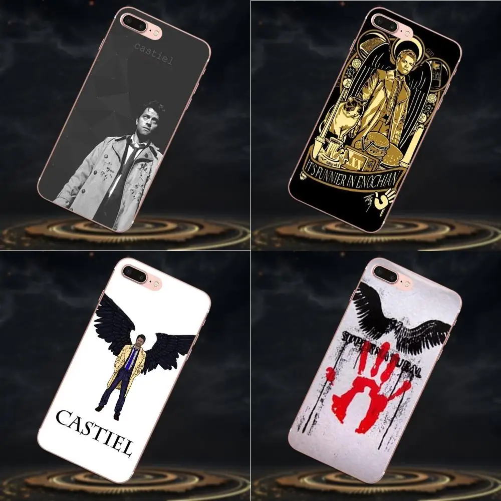 

For Apple iPhone X XS Max XR 4 4S 5 5C 5S SE 6 6S 7 8 Plus Soft TPU Print Capa Tv Supernatural Castiel Angel Wings