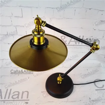 

Edison bulb 60W assembled bronze iron D220mm brass shade table lighting 1.8M wire with switch and plug beside lamp hotel decor