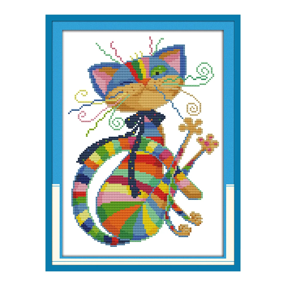 

Decdeal 9.8*13 inches DIY Colorful Cat Pattern Cross Stitch Kit Thread Embroidery Cross-Stitching Needlework Home Wall Decor