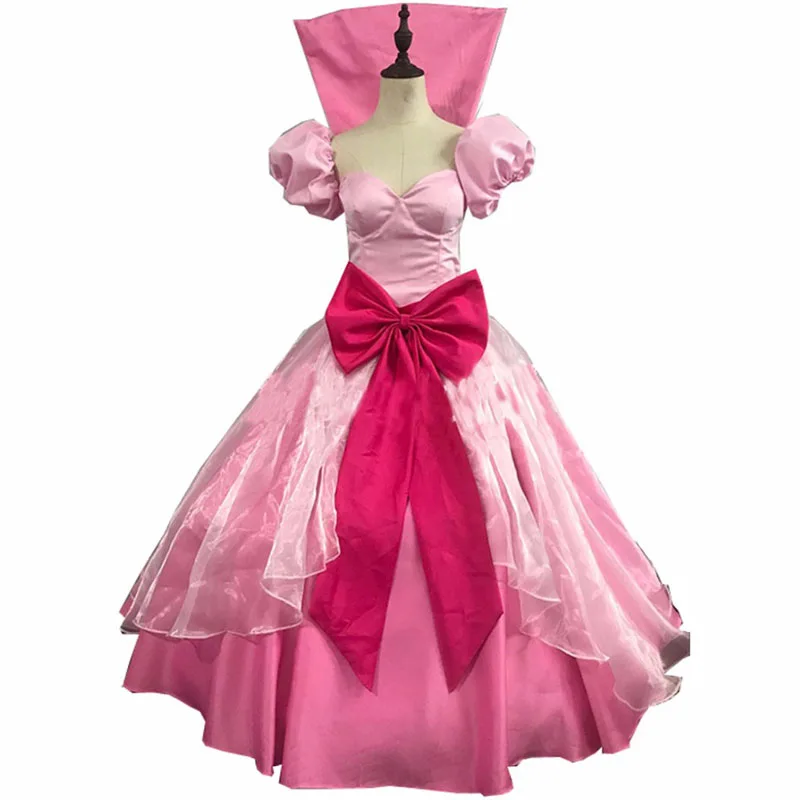 Cartoon Frog  Princess Charlotte Cosplay Costume Adult Women Pink Gown Halloween Christmas Party Dress