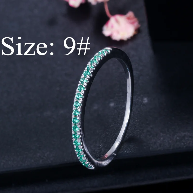 CWWZircons Stack Skinny Micro Pave CZ Модные женские обручальные свадебные вечерние кольца с кубическим цирконием наборы ювелирных изделий подарок R127 - Цвет основного камня: Green Size 9