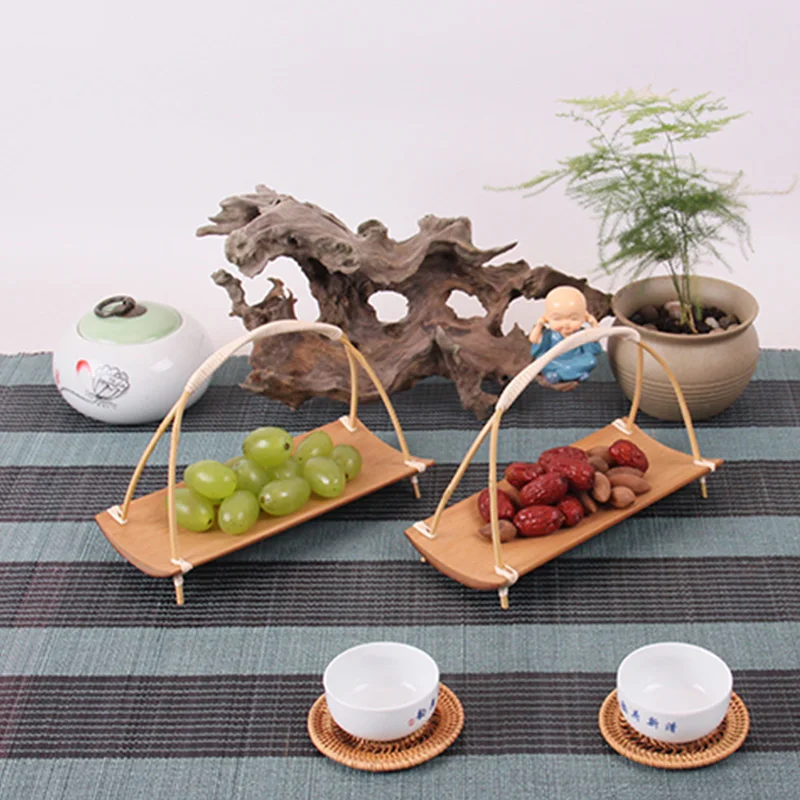 

Japen Style Bamboo Dessert Tray Fruit Plate Tea Set Accessories Portable Bamboo Towel Tray For Hotel Bistro Japanese Restaurant
