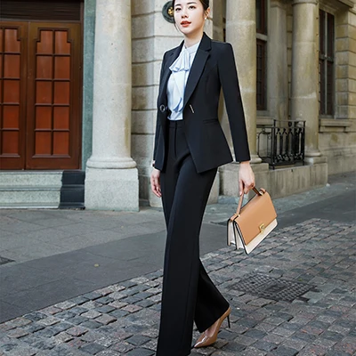 Новинка, комплект из двух предметов, женский брючный костюм, размер S-4XL, белый пиджак, блейзер с брюками, офисный женский костюм для работы - Цвет: Black Pant Suit