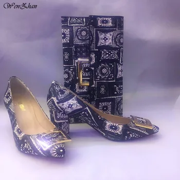 

WENZHAN Pretty Printed Leather 7cm women shoes pumps Square Thick Heel With Matching Clutch Bags Sets,Custom Heel Accept!A811-1