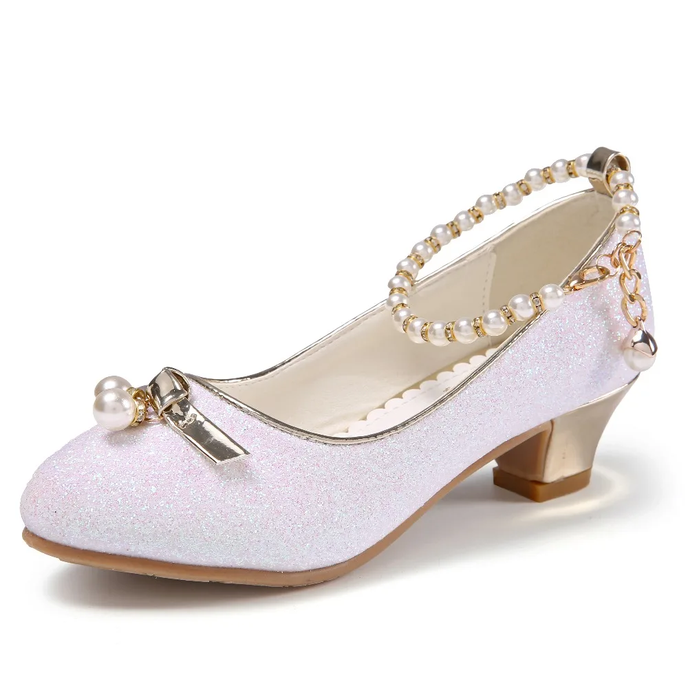 

Children's crystal shoes new white pupil high heels