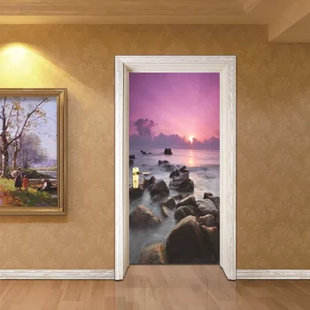 

Sunrise Sea Rocks Door Stickers Wallpaper Furniture Self Adhesive Film Wardrobe Door Sticker