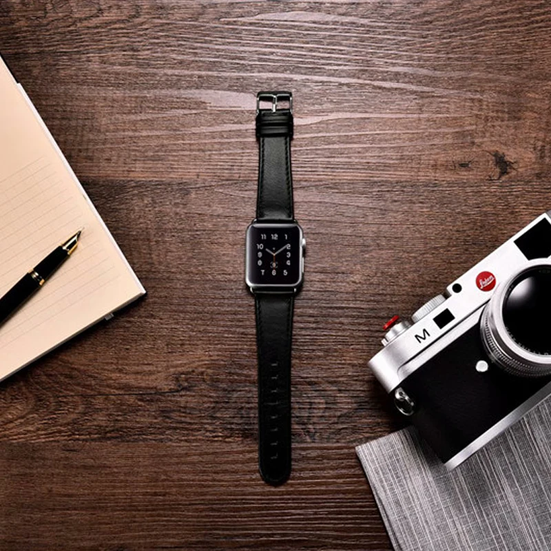 Петля Браслет из натуральной кожи ремешок для Apple Watch Series 42 мм 38 мм браслет ремешок для Iwatch Series 38 мм 42 мм для Apple Watch - Цвет: Черный
